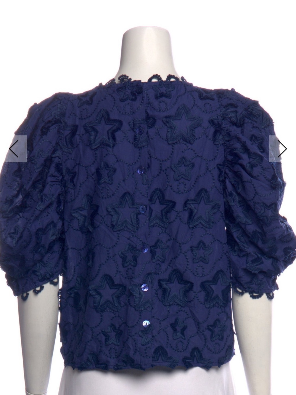 FARM Rio Navy Star Appliqué Puff Sleeve Blouse NWOT - Picture 6 of 7